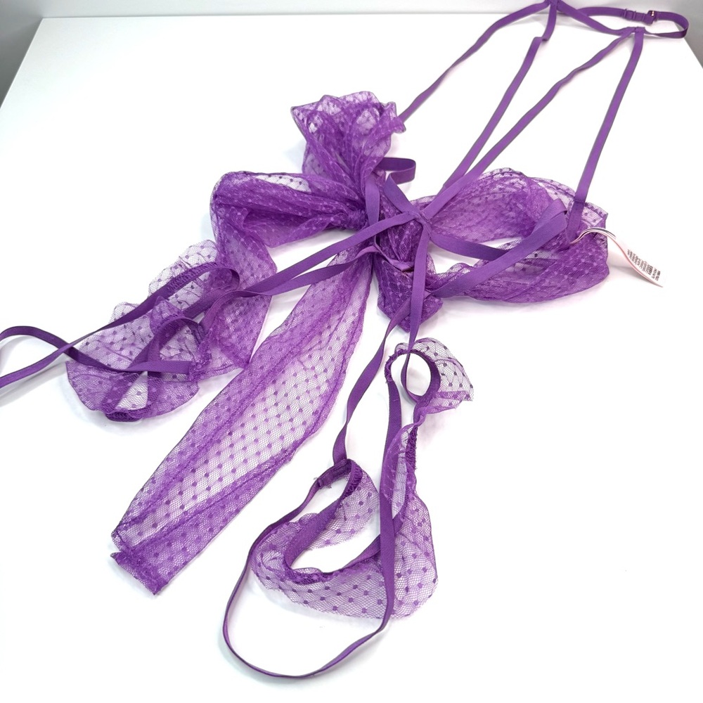 Victoria’s Secret Purple Very Sexy Bow Mesh Open-Cup Crotchless Playsuit NEW - Picture 7 of 10